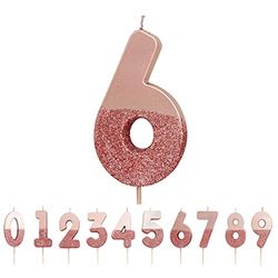 Roze Goud Glitter Nummer 6 kaars | Premium kwaliteit taarttopper decoratie | Voor kinderen, volwassenen, 16e, 60e verjaardag, verjaardag, mijlpaal