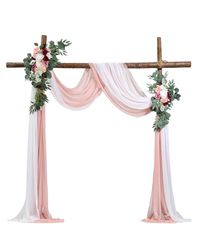 VEVOR Artificial Wedding Arch Flowers Kit, Pink Wedding Arch Flowers with Drapes Kit (Pack of 4) - 2 Pcs Floral Arrangement, 2 Pcs Sheer Drapes, for Ceremony Bouquets Reception Backdrop Decoration