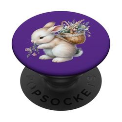 Cottagecore Breloque aquarelle Lapin avec panier de fleurs PopSockets PopGrip Adhésif