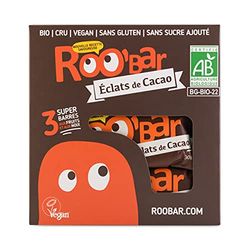 Roo’bar - Barres énergétiques bio aux éclats de fèves de Cacao - Barres vegan et Sans Gluten - Lot de 3 - sportif - energie - saveur chocolat - 100% naturel