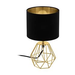 Eglo Candeeiro de mesa CARLTON 2, candeeiro de mesa vintage com 1 lâmpada, candeeiro de mesa de cabeceira em aço e plástico, cores douradas, preto, casquilho E14, interruptor incluído