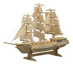 Pebaro 869 houten bouwpakket zeilschip, 3D-puzzel, modelbouwset, knutselen met hout, houten puzzel, knutselset, voorgesneden houten plaat, breken, in elkaar steken, klaar, incl. schuurpapier