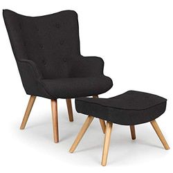 Fauteuil scandinave + pouf Lylou Tissu Noir