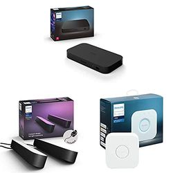 Philips Hue Play HDMI Sync Box and Smart Light Play Bar Double Pack Kit [Black] + Hue Bridge. Sync with Gaming, Entertainment and Music. Works with Alexa and Voice Control