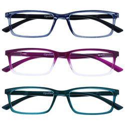 OPULIZE See - Occhiali da Lettura Filtro Set da 3 Luce Blu Montatura Stretta Cerniere a Molla Migliorano il Sonno Gaming Computer Anti Riflesso Blu Trasparente Viola Turchese Uomo Donna BBB9-35Q +1.00