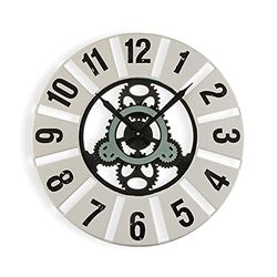 Versa, 18190850, Quilpie Reloj de Pared Silencioso Decorativo para la Cocina, el Salón, el Comedor o la Habitación, Medidas (Al x L x An) 60 x 4,5 x 60 cm, Madera y Metal, Color Blanco