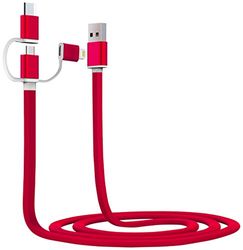 S+MART SM3IN1RD 3-in-1 laad/datakabel, 1 m (USB-micro USB en Apple Lightning met type), rood