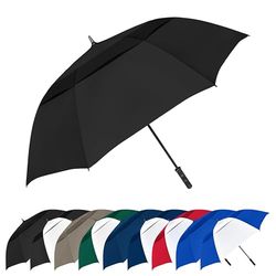 The Vented Tornado 64" Large Oversize Windproof Automatic Open Golf Umbrella, Heavy Duty Thick Fiberglass Ribs Waterproof Wind Vent Portable 2 Person Golf Umbrella for Men and Women - Black