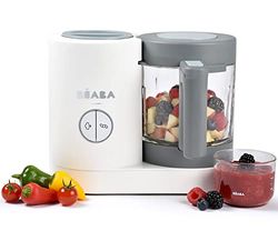 BÉABA - Babycook Néo - Made in France Babyrobot - Mixer-Cooker - Glazen kom en roestvrijstalen kom - Voedseldiversificatie - Zelfgemaakte babypotten - Snel zacht stoomkoken - Wit zilver