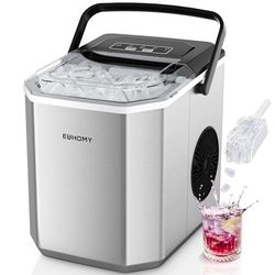 EUHOMY Macchina per cubetti di ghiaccio, 9 cubi in 6 minuti, macchina per il ghiaccio Bullet, 2 dimensioni cubi, in acciaio inox, per il piano di lavoro, 12 kg/giorno, per la casa, la cucina
