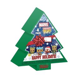Funko Pocket Pop! Marvel - Groot - Tree Holiday Box 4 Pieces - Marvel Comics - Porte-clés - Mini-Figurine en Vinyle à Collectionner Porte-clés Fantaisie - Cadeau de Noël - Idée de Cadeau