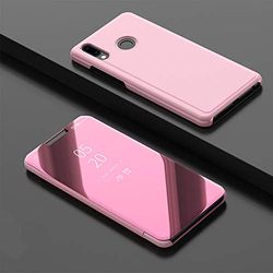 Custodia® Espejo Chapado Transparente View Stand Función Flip Funda para Huawei Y9 2019 (Oro Rosa)