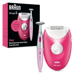 Braun Silk-épil 3 Depilatore Donna, Epilatore Elettrico Donna Con Cavo Per Epilazione, Pelle Liscia Per Settimane, Con Rifinitore Bikini Styler, 3-202, Rosa Lampone