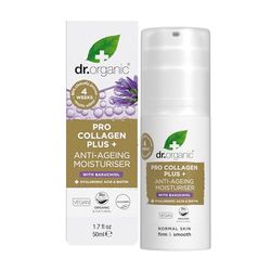 Dr Organic Pro Collagen Plus con Bakuchiol, Acido Ialuronico, Biotina, Anti-Età, Antirughe, Naturale, Vegano, Senza Crudeltà, Senza Parabeni e SLS, Riciclato e Riciclabile, Biologico, 50ml