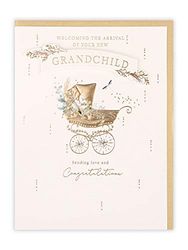 Clintons: Gouden kinderwagen geboorte van kleinkind kaart 201x155mm