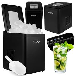 ZEEGMA Macchina Ghiaccio FROSTIQ 9 cubetti di ghiaccio in 6-9 min, 2 Formati Cubetti Ghiaccio, Capacità 1,5L, 12kg/24H di ghiaccio al giorno Efficienza Energetica 112W, Pannello Controllo, Cestello
