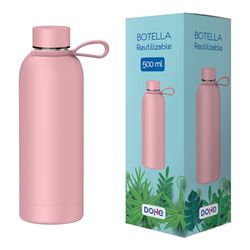 Dohe - Borraccia termica in acciaio inox 500 ml - Mantiene 24 ore freddo e 12 ore. Calore, senza BPA, tappo ermetico antigoccia e manico - Rosa