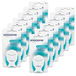 Sensodyne Filo Cerato, Filo Interdentale con Fluoro, Aiuta a Pulire le Zone della Bocca che lo Spazzolino non Raggiunge, Gusto Menta, Pacco da 12 x 18 g