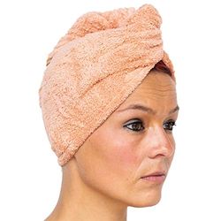 Cosey - 2x Microvezel tulband handdoek - Fluffy fleece hoofddoek 400 g/m², in lichtbruin