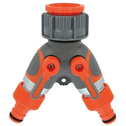 Amig - Dubbele slangaansluiting, 1 inch en 3/4 inch, dimbaar, met 2-wegventiel en 2 afzonderlijke schakelaars, ABS en rubber, oranje en grijs