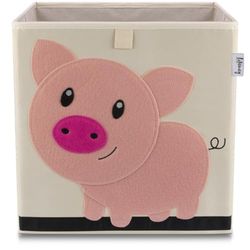 Lifeney 833366 Boîte de rangement cochon, Coffre à jouet, Feutre, Polyester, Beige, Coloré, 33 x 33 x 33 cm
