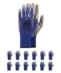 RS FLOTT TEC/Gants de montage ultra fins Gants de travail revêtus de polyuréthane de haute qualité/Taille 11, 12 paires/Gris/bleu/Gants de montage