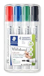 STAEDTLER 351 WP4 Lumocolor Whiteboard Marker Bullet Tip - Assorted Colours (Pack of 4)