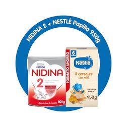 NIDINA - Mega Pack Leche de continuación en polvo Nidina 2 800g + Papilla Nestlé para bebés 8 cereales miel 950g