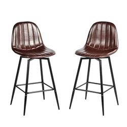 39F FURNITURE DREAM Set di 2 tappetini in pelle PU retrò – 360° girevole a 360°, cuciture verticali, Footrest & Metal Legs – Vintage Industrial High Chairs, 67 cm Seat Height