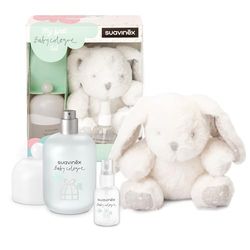 Suavinex, Regalo Bebé Baby Cologne. Incluye Baby Cologne 100 ml + Baby Cologne 50 ml Formato Viaje + Peluche para Bébé. Colonia para Bebé y Niños Baja en Alcohol, No Mancha la Ropa