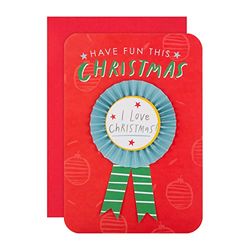 Hallmark General Christmas Card - Fun Bold Rosette Design with Removable Badge