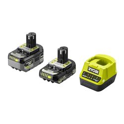 RYOBI – 2 baterías One+ y Cargador de Sonido: 1 batería de 4,0 Ah, 1 batería de 2,0 Ah, 1 Cargador de 2,0 A – RC18120-242X