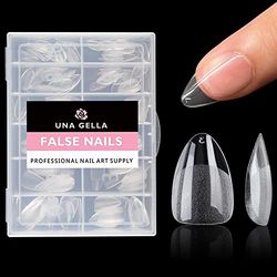 UNA GELLA Capsule Américaine Ongles Courts en Amande, 504 Pièces 12 Tailles Autocollantes, Faux Ongles Gel Extensions d'Ongles, Kit DIY Effet Salon Professionnel