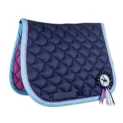 HKM SPORTS EQUIPMENT Funny Horses Funny Horses Tapis de Selle 2 en 1 Bleu foncé/Rose foncé Shetty