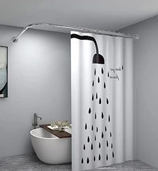Asta angolare per tenda da doccia, dimensioni 152,4 x 76,2 cm, colore argento, in acciaio inossidabile 304, a forma di L, senza trapano per vasca da bagno