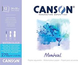 Canson Montval Aquarelpapier, witte korrel, 270 g, aan de korte zijde gelijmd, 24 x 32 cm, wit, 12 vellen