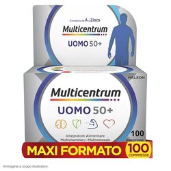 Multicentrum Uomo 50+ Integratore Alimentare Multivitaminico Completo, con Vitamina D3, Supporto Contro la Stanchezza per Uomini oltre 50 anni, 100 Compresse​