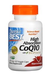 Doctor's Best High Absorption CoQ10 avec BioPerine, 200 mg, 60 gélules végétaliennes, coenzyme Q10 de qualité supérieure avec BioPerine