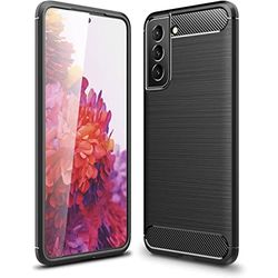 Famz, Beschermhoesje van siliconen voor Samsung Galaxy S22, hoge bescherming en inzetstukken van koolstofvezel, zwart