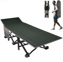 OVERMONT Lit de Camp Pliant - Lit de Camping Pliable 190 x 71 x 36 cm - Supporte jusqu'à 250 kg - Tissu Oxford 2400D avec Poche Latérale - Sac de Transport pour Camping Jardin Bureau - Noir/Gris