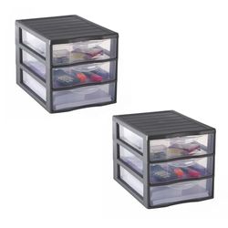 SUNDIS Orgamix, 2 torres de almacenamiento de plástico, 3 cajones transparentes formato papel A4, altura 25,5 cm, apilables, ideales para almacenamiento de oficina, lecciones, documentos, suministros