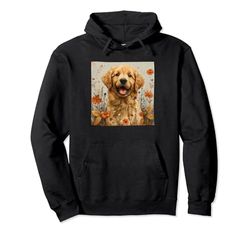 Golden Retriever Cute Puppy Corazón Y Flores Gráfico Sudadera con Capucha