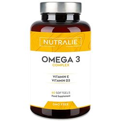 Omega 3 Cápsulas 2000mg Puro - DHA y EPA Alta Concentración - Aceite de Pescado Vitaminas D E - 60 Cápsulas Fish Oil Omega 3 Nutralie (Sin aditivos)