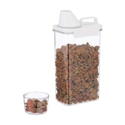 Relaxdays Caja de almacenamiento de alimentos, taza medidora, tapa hermética, 2,3 l, comida seca, cereales, detergente en polvo, transparente