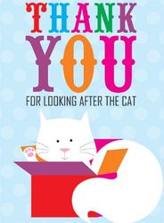 Claire Giles Greeting Cards, Thank You for Looking After The Cat Card, Cat and Present Design Greeting Card