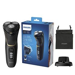 Philips Series 3000 Wet or Dry Men's Electric Shaver with a 5D Pivot & Flex Heads, Noir Gold