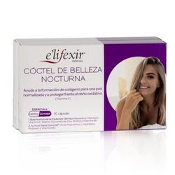 Elifexir Essenciall Coquetel de beleza noturna, cápsulas de ácido hialurónico e vitamina C, ajuda à formação de colagénio e protege contra danos oxidantes, 60 cápsulas