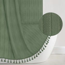 Seasonwood Rideau de Douche Vert 183 x 198 cm de Long, texturé à Rayures Verticales, Infroissable, bohème, Minimaliste, Unisexe, pour Salle de Bain