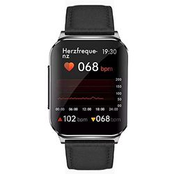 Knauermann Pro 2 Plus (2023) Silver - Gezondheidshorloge Smartwatch - Osram Sensoren - Borstkorf ECG HRV-functie - BT Bluetooth - slaapapneu - bloeddruk - leren vezelband zwart, 14-24, zilver,