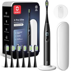 Oclean Spazzolino elettrico X Series Pro Elite Gift Set, Super silenzioso, Smart Touch Screen, 4 Modalità, 32 Livelli di intensità, 35 Giorni di durata, IPX7, Confezione ecologica, Nero